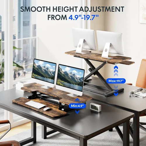 Vista 31 de FLEXISPOT Convertidor eléctrico de escritorio de pie de 32 pulgadas, elevador de escritorio motorizado para sentarse a pie, monitor de escritorio