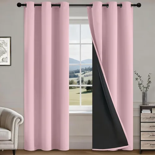 Vista 28 de COSVIYA Cortinas opacas 100% beige Biscotti para dormitorio, juego de 2 paneles de 63 pulgadas de largo, bloqueo de luz completa, aislamiento