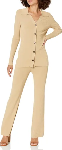 Vista 3 de The Drop Pantalón tipo suéter Ellison Rib Flare Leg para mujer Curds & Whey