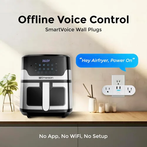 Vista 8 de Emerson SmartVoice - Enchufe de pared 4 en 1, tomacorriente inteligente controlado por voz con 2 salidas de CA y 2 puertos USB-A, sin WiFi, sin