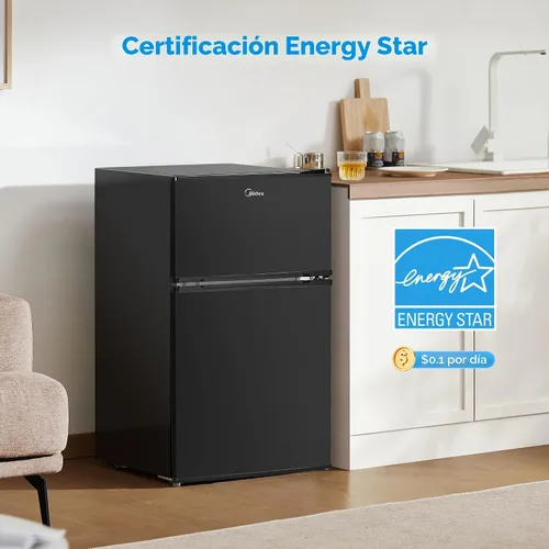 Vista 5 de Midea Mini refrigerador de 3.1 pies cúbicos con congelador, certificado Negro