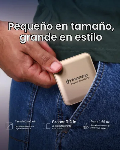 Vista 5 de Transcend 1TB ESD420 SSD magnético portátil hasta 2000MB/s USB3.2 Gen2x2 Oro champán