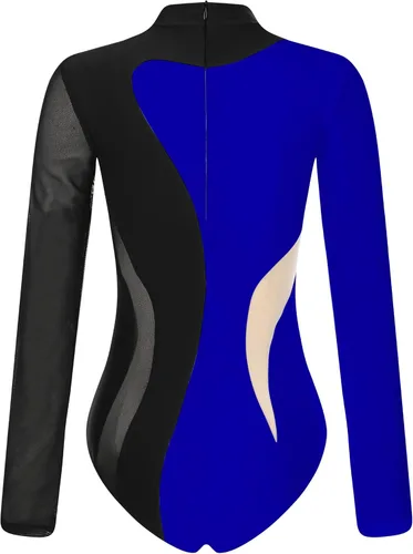 Vista 4 de iiniim Leotardo de malla para mujer, con diamantes de imitación, de malla, de manga larga, leotardos de gimnasia