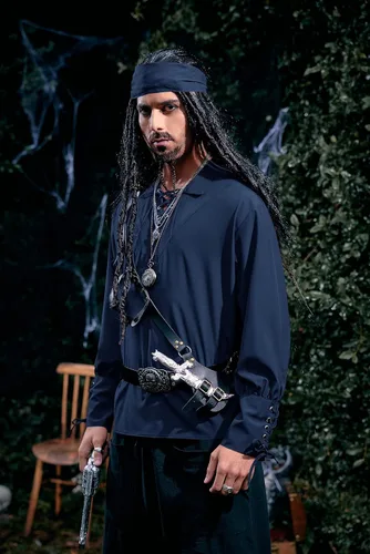 Vista 4 de Camisas medievales de pirata renacentista para hombre, con cordones, disfraz vikingo, mercenario, escocés, camisetas de jacobita ghillie, 01 Azul