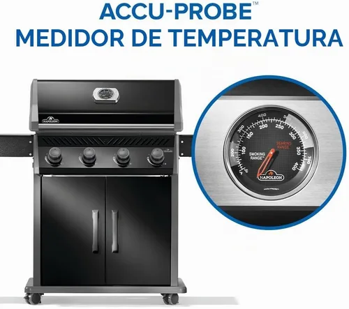 Vista 7 de Napoleon Rogue 525 Parrilla de Gas Natural, Negra, Rejillas de Acero Inoxidable, Barbacoa Resistente de 4 Mecheros