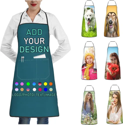 Vista 13 de Delantal personalizado con 2 bolsillos, personalizable con nombre, texto, logotipo, foto, cocina, horneado, delantal de cocina para mujeres y hombres