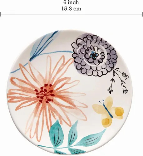 Vista 2 de Bico Blossom Symphony - Juego de 6 platos pequeños de 6 pulgadas de cerámica para aperitivos, postres, para bocadillos, ensaladas, decoración