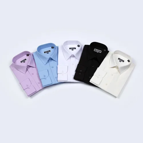 Vista 6 de Camisa de vestir para hombre, ajuste regular, manga larga, resistente a las arrugas, formal, de negocios, con botones, con bolsillo
