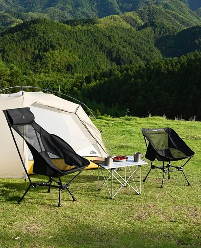 Vista 11 de iClimb Silla de camping ultraligera compacta plegable para playa con pies grandes antihundimiento y soporte de espalda con cuerda