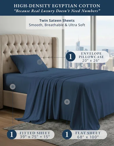 Vista 19 de LANE LINEN - Sábanas individual 100% algodón egipcio suave, cómodo y grueso de calidad de hotel, costuras reforzadas totalmente elásticas, sin