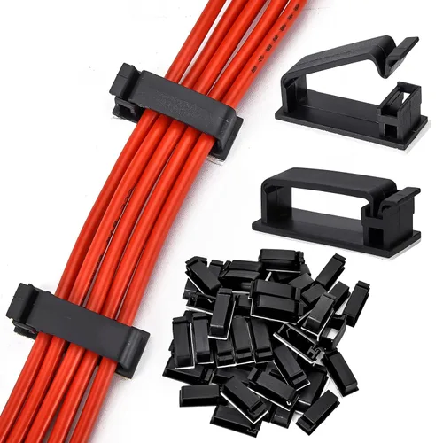 Vista 9 de 50 clips autoadhesivos para organizar cables, organizadores de cables, soportes para cables para PC, laptop, cable Ethernet, escritorio, oficina
