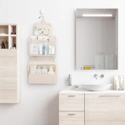 Vista 6 de Mossio - Bolsa de aseo colgante con gancho resistente - Organizador de viaje grande y portátil para cosméticos y maquillaje para hombres y mujeres
