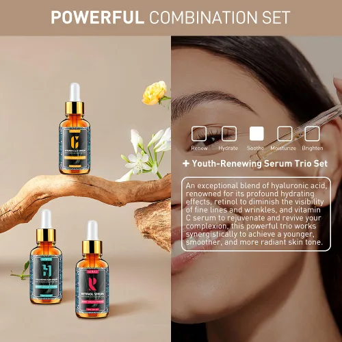 Vista 2 de Aiwei Set de suero facial - Incluye vitamina C, retinol y ácido hialurónico - Mejora la textura de la piel, brillo e hidratación - Sueros faciales