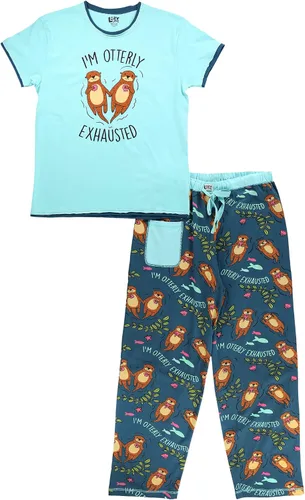 Vista 3 de Lazy One Conjunto de pijama para mujer, manga corta con bonitos estampados, ajuste relajado