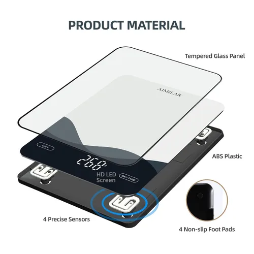 Vista 9 de AIMILAR - Báscula de cocina digital recargable de 22 lb con pantalla LED, báscula de alimentos recargable por USB C para hornear y cocinar con onzas