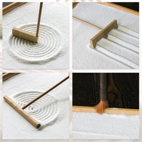 Vista 4 de Accesorios de herramientas de rastrillo de jardín Zen, juego de herramientas de rastrillo de bambú zen de arena japonesa, regalos de relajación