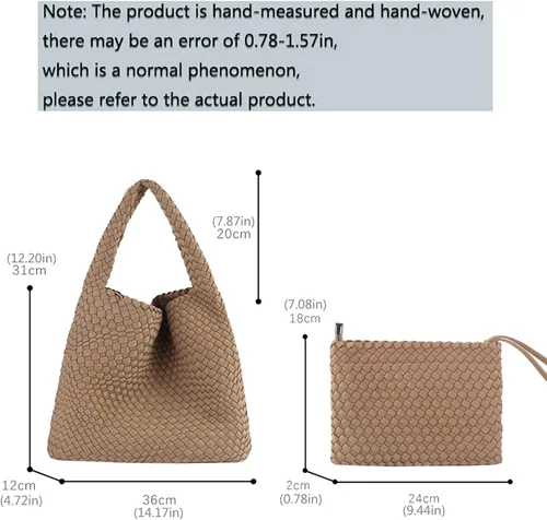 Vista 2 de Bolso tejido de moda para mujer, bolso de hombro con asa superior, bolso de neopreno Hobo Tote retro, bolso de viaje para el trabajo, compras diarias
