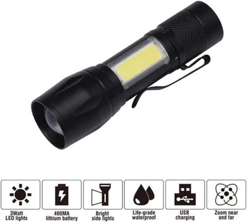 Vista 2 de Edward Tools Linterna de trabajo recargable LED con luz de trabajo, resistente al agua, luz de lámpara lateral, 3 modos, batería de iones de litio