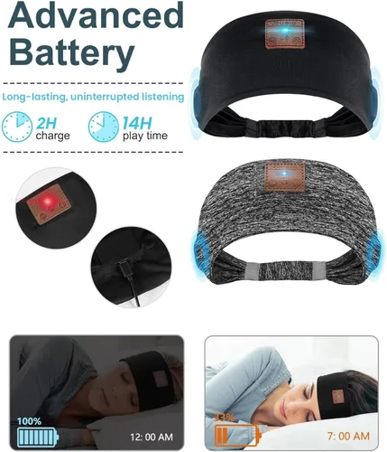 Vista 3 de Paquete de 2 auriculares para dormir, diadema con altavoces finos Negro&gris