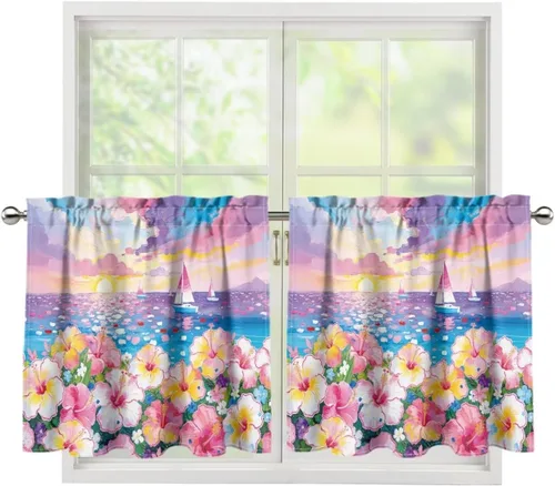 Vista 6 de God Bssing You Tier Curtains for July 4Th 2026 27.5x24 2 Panels Light Filtering Half Window Rod Pocket for Kitchen/Bathroom