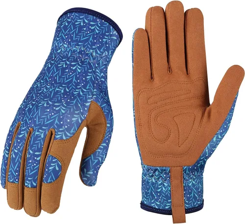 Vista 9 de Bamllum Guantes de cuero para jardinería para mujer, guantes de trabajo para deshierbe, excavación, plantación, rastrillo y poda