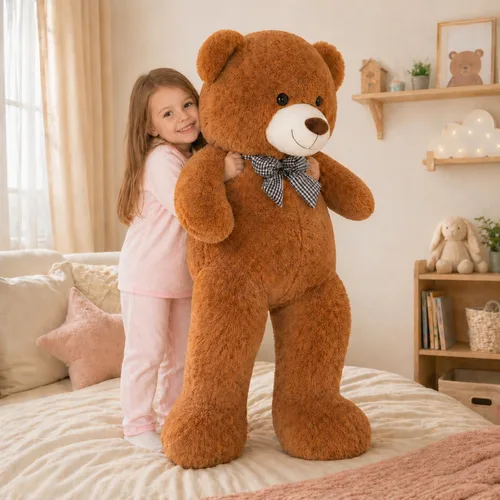 Vista 7 de Oso de peluche gigante de 47 pulgadas, animal de peluche marrón grande de 4 pies, oso de peluche de chocolate suave, regalos para novias, niños