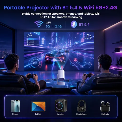 Vista 7 de Mini proyector portátil con WiFi y Bluetooth compatible con Netflix Blanco