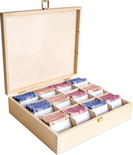 Vista 14 de Creative Deco Caja de té de madera marrón con tapa 12 compartimentos 11.4 x 9.8 x 3.0 in Madera natural Organizador de lujo