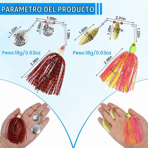 Vista 4 de Señuelos de pesca Spinnerbaits, 6/12 piezas de señuelos de pesca de lubina, cebos giratorios sin hierbas, señuelos para lubos, cebos de lucio, pesca