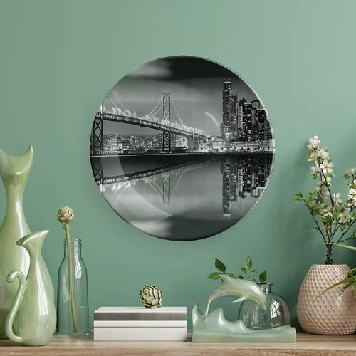 Vista 5 de Platos decorativos, adorno con estampado en blanco y negro, puente de la bahía de San Francisco, panorámica de Metrópolis, 8 pulgadas, 1 plato con 1