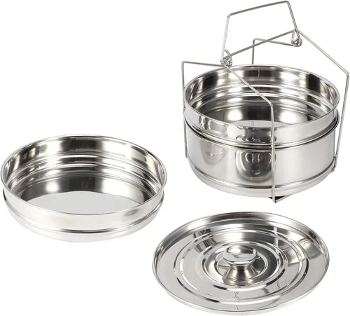 Vista 4 de 3 Tier Stackable Steamer Pot, Stainless Steel Cooker Insert for Pressure Cooker, Perfect for Steaming Rice, Vegetables, Meat and Fish