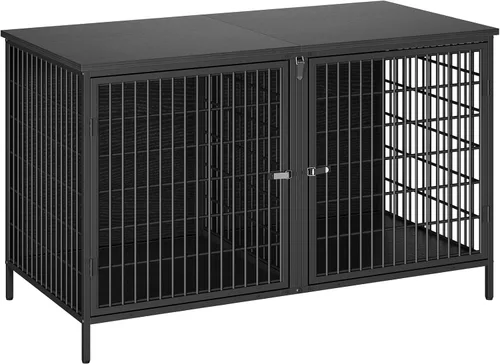 Vista 9 de MAHANCRIS Mueble de jaula para perros para 2 perros, perrera de 43.3 pulgadas con divisor extraíble, muebles para perros resistentes y resistentes