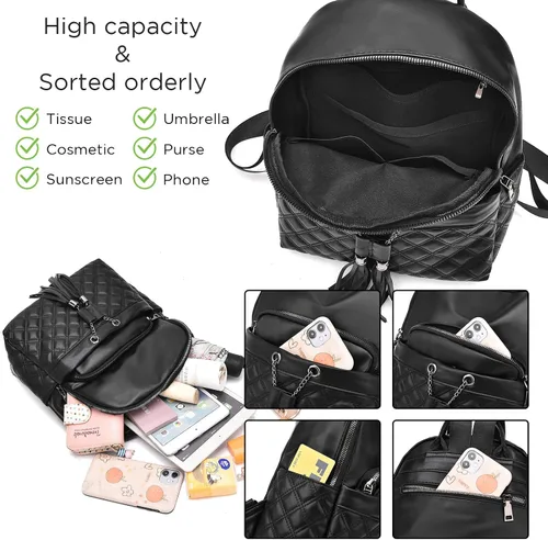 Vista 4 de I IHAYNER Mochila de moda para niñas, mini mochila para adolescentes, mochila de viaje multiusos con borla de dije