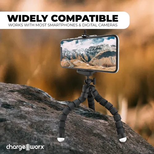 Vista 4 de ChargeWorx Soporte universal para trípode para teléfono Soporte de trípode flexible para teléfono Soporte ajustable Rotación de 360° Pies