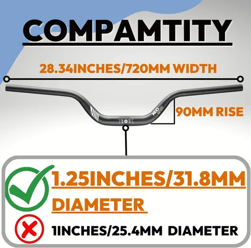 Vista 2 de Mixsuper Manillar de elevación alta para bicicleta de montaña de 31,8 mm, longitud 720 mm, elevación 90 mm, manillar de aleación de aluminio MTB