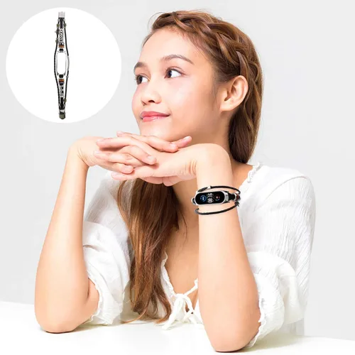 Vista 5 de UKCOCO Compatible con Xiaomi Mi Band 5, correa de reloj de repuesto retro de metal con funda para mujeres y hombres