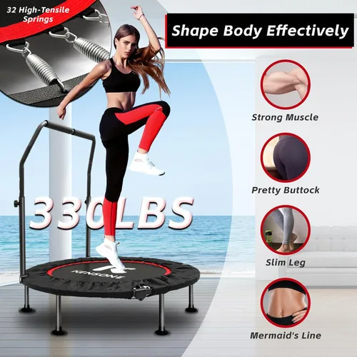 Vista 2 de KENSONE Trampolín Mini Plegable de 40"/48", Trampolín Interior para Niños y Adultos, Entrenamiento Interior/Jardín, Reboteador de Fitness con Mango