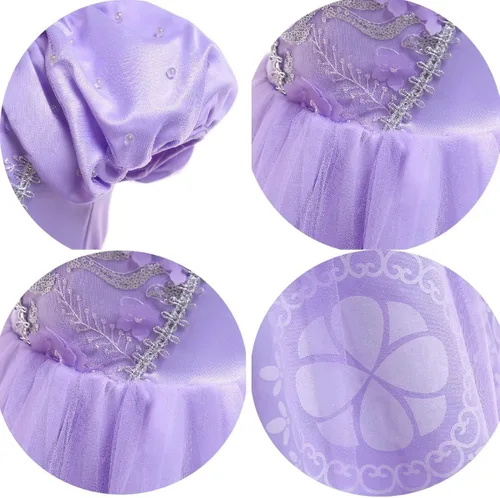 Vista 5 de HIHCBF Rapunzel - Disfraz de princesa Sofía para niñas cumpleaños Navidad Halloween cosplay carnaval elegante con guantes y accesorios