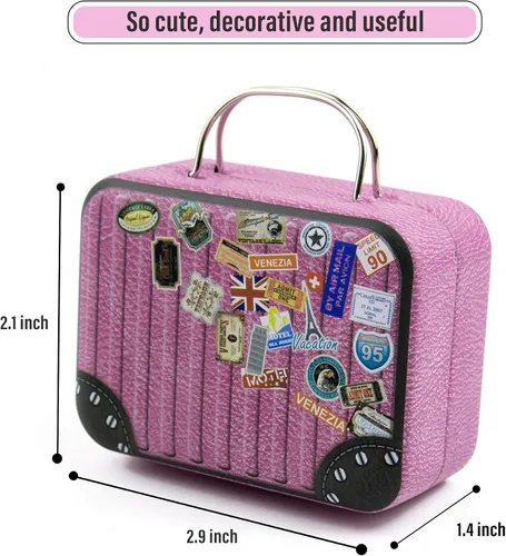 Vista 2 de Framendino, Mini maletas cajas de dibujos animados placa de lata caja de regalo caja de caramelo Rectangular Cion contenedor para fiesta boda