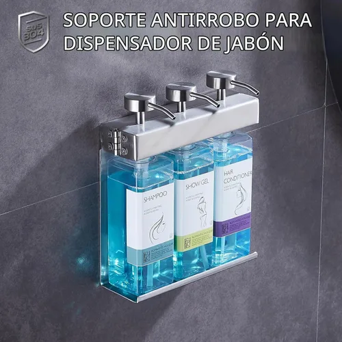 Vista 2 de Champú acondicionador dispensador de jabón de baño 3 botellas