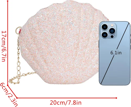 Vista 2 de Bolso de noche de concha de mar para mujer, bolso de hombro con correa de cadena de sirena, bolso de mano