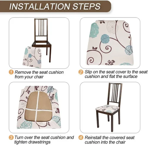 Vista 5 de SearchI Juego de 2 fundas de asiento para sillas de comedor, fundas de asiento elásticas con estampado, extraíbles y lavables, fundas de cojín
