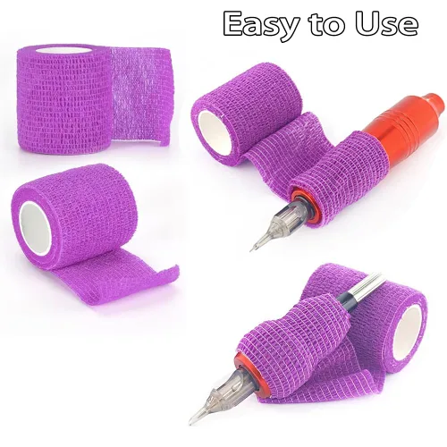 Vista 5 de Arcimatto Cinta para máquina de tatuajes, 12 unidades de vendaje autoadhesivo de 2 pulgadas x 5 yardas, cubierta de agarre de tatuaje, rollos