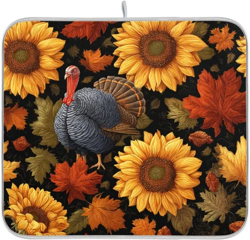 Vista 63 de Tapete de secado de platos de primavera naranja con flor de amapola para encimera de cocina, tapete escurridor absorbente de microfibra, tapete