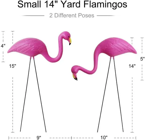 Vista 3 de GiftExpress Decoraciones de patio de flamencos rosados, paquete de 2 estatuas pequeñas de plástico de 14 pulgadas de alto con estacas de metal