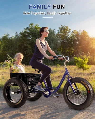 Vista 8 de Triciclo para Adultos, bicicleta todoterreno de 3 ruedas con neumáticos gruesos de 20 pulgadas, 7 velocidades de servicio pesado, capacidad de 450