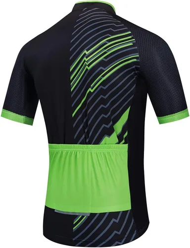 Vista 2 de Pohoopo Maillot de ciclismo para hombre, manga corta, cremallera completa, transpirable, de secado rápido