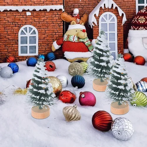 Vista 3 de 10 piezas de mini árbol de Navidad en miniatura de pinos con base de madera para manualidades, fiesta de Navidad, decoración del hogar