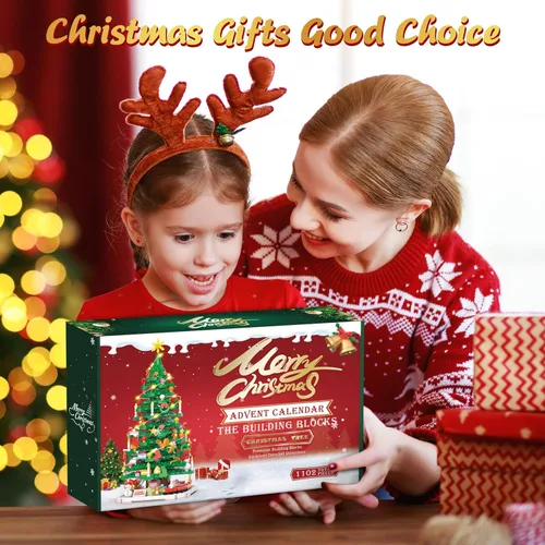 Vista 8 de Calendario de Adviento 2026, juego de juguetes de construcción de árbol de Navidad con luz LED, calendario de cuenta regresiva de Navidad, bloque