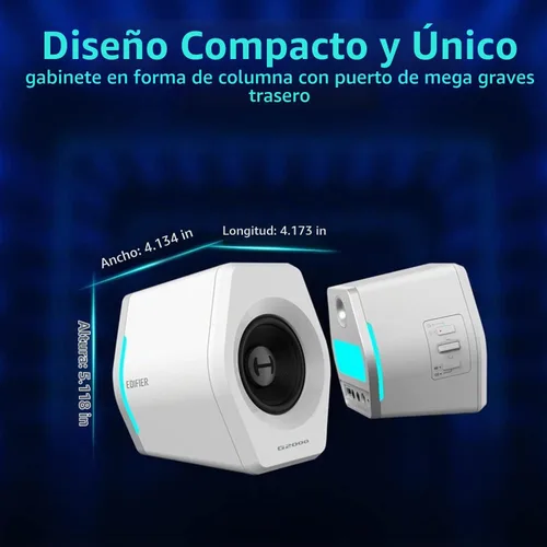 Vista 7 de Altavoces G2000 de 32W para PC de Computadora de Edifier para Gaming Desktop PC Laptop Mac con Woofer, Bluetooth, USB, Entradas AUX de 3.5mm, Luces